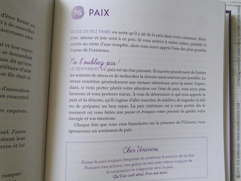 Lettres à l'Univers de Sarah Prout Review et avis - Graine d'Eden Développement personnel, spiritualité, livre tarots et oracles cartes divinatoires, Bibliothèques des Oracles, avis, présentation, review , revue